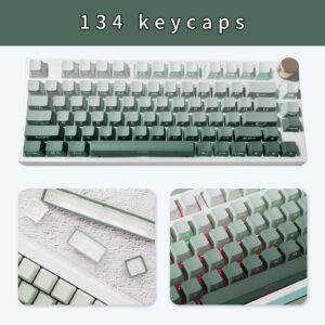 JOLINTAL 134 Keys Gradient Green Keycaps, PBT Double Shot Dying Keycaps, OEM Side Print Keycaps, Premium Retro Keycaps, Custom Backlit Keycaps for Mechanical Gaming Keyboard