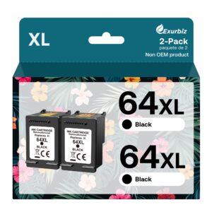 64xl black ink cartridges black compatible for hp 64 xl work with hp envy photo 7855 7858 7155 6255 6252 7100 7800, hp envy inspire 7900e 7950e tango series printer (2 pack)