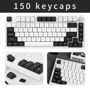 JOLINTAL 150 Keys Minimalist Black and White Keycaps Set, ABS Material CSA Profile Keycaps Double Shot, Black on White Custom Keycaps for Cherry Mx ANSI Layout Mechanical Keyboard