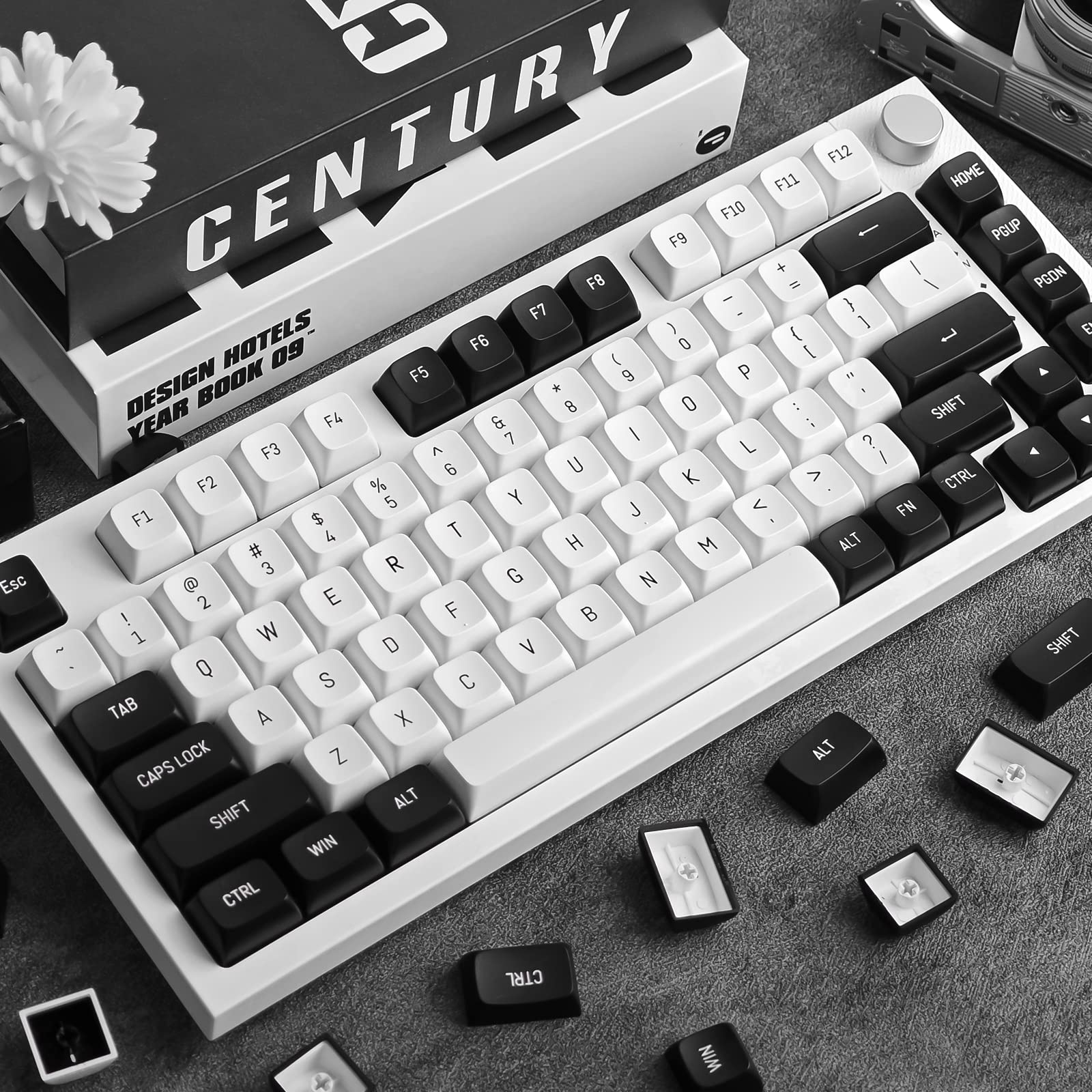 JOLINTAL 150 Keys Minimalist Black and White Keycaps Set, ABS Material CSA Profile Keycaps Double Shot, Black on White Custom Keycaps for Cherry Mx ANSI Layout Mechanical Keyboard