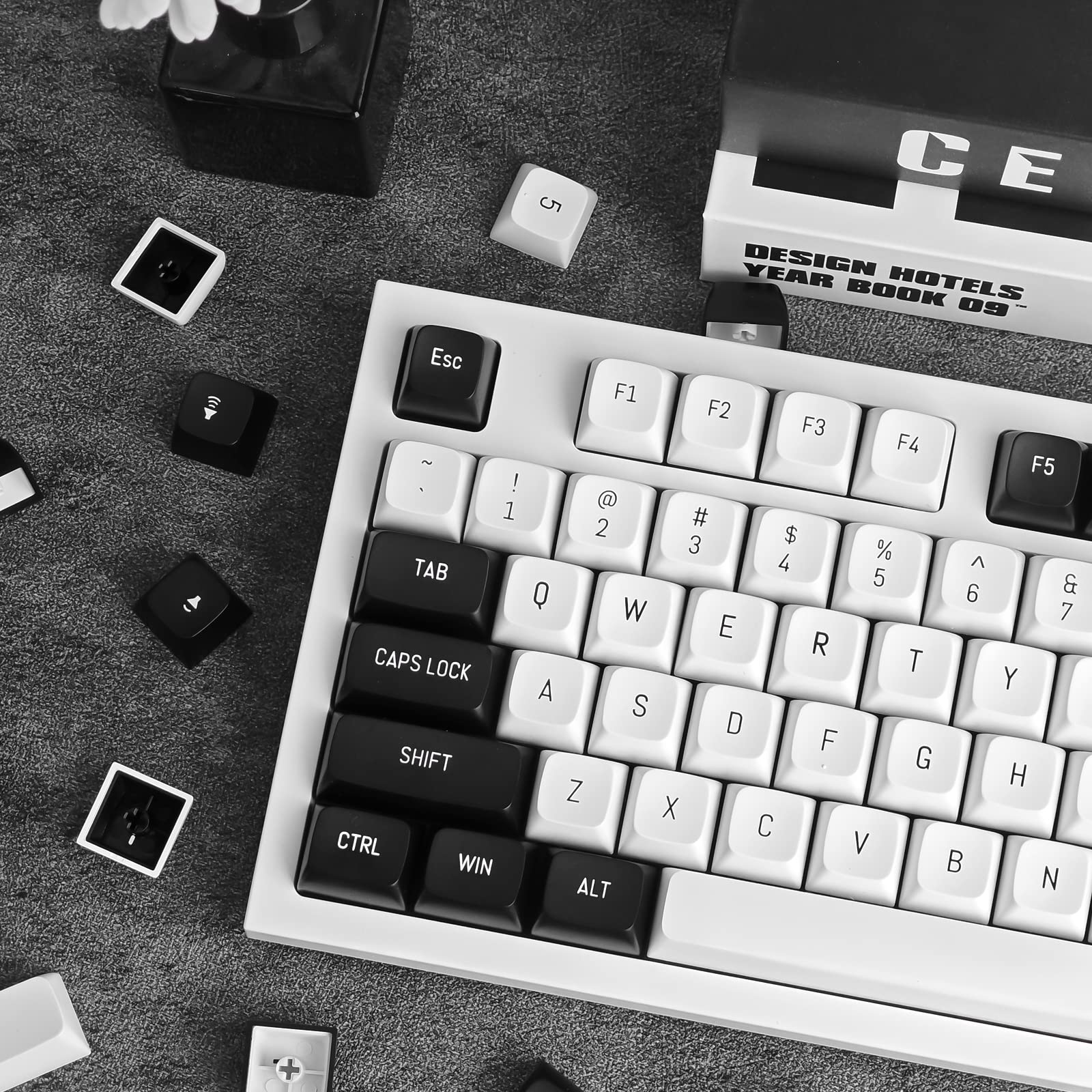 JOLINTAL 150 Keys Minimalist Black and White Keycaps Set, ABS Material CSA Profile Keycaps Double Shot, Black on White Custom Keycaps for Cherry Mx ANSI Layout Mechanical Keyboard