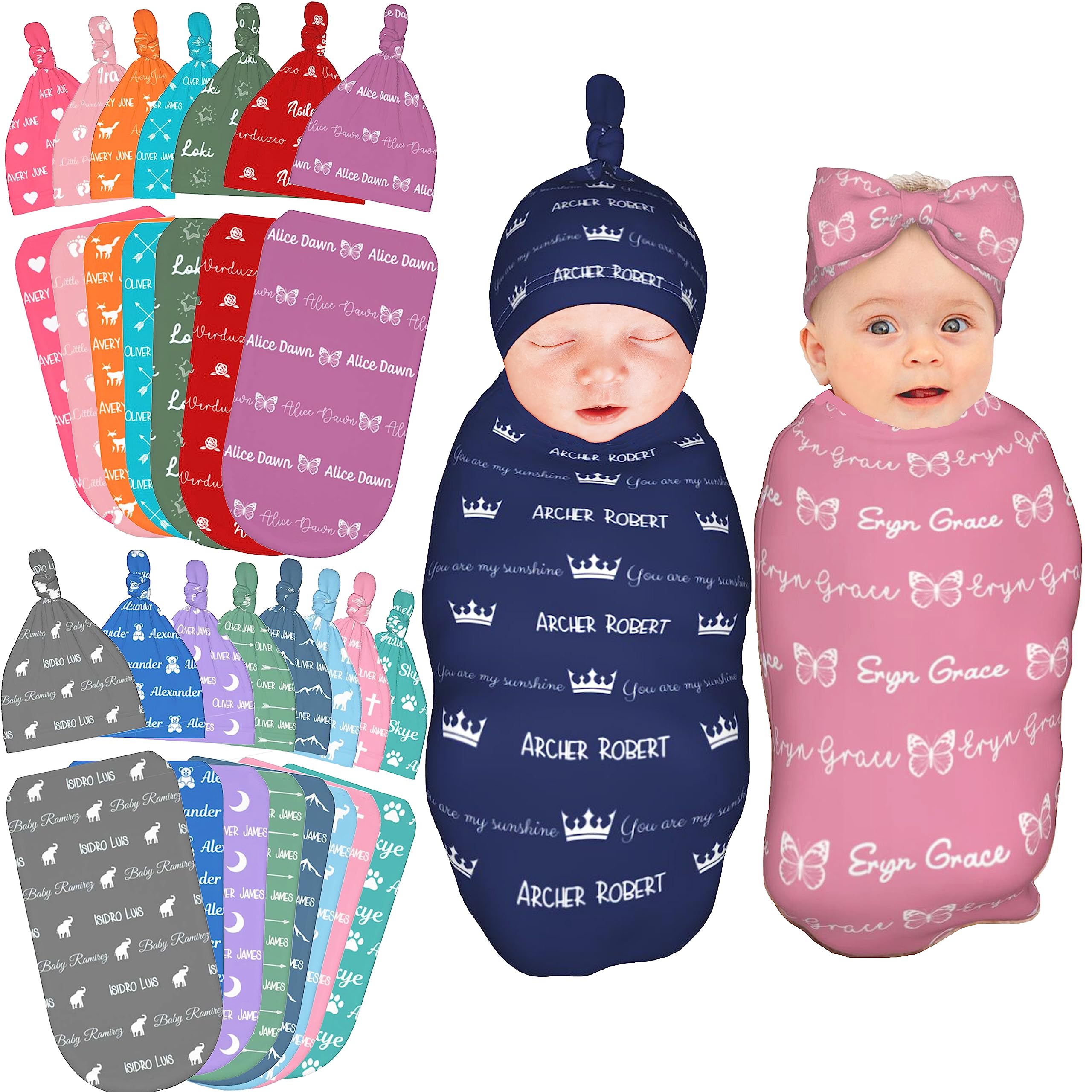 Swaddle and Hats Custom Baby Blankets for Girls Boys Blankets Baby Gifts Personalized Baby Items (Names & Icons)