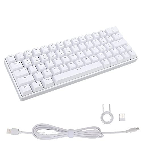 Gaming Keyboard, Long Battery Life Small Portable White Triple Mode Ergonomic Design Gaming Mechanical Keyboard for Home and Office (Brown Switch)