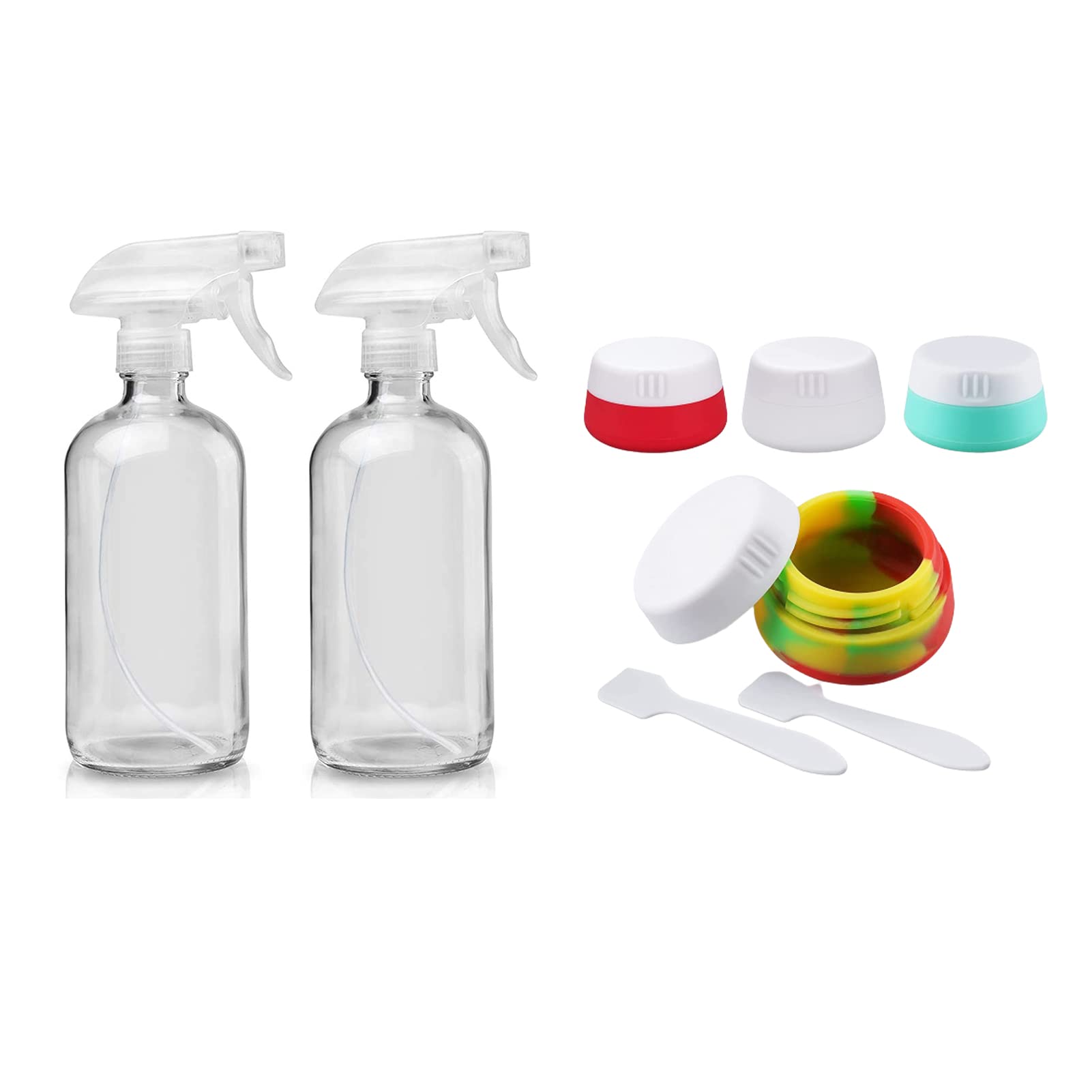 Cosywell Glass Spray Bottles Empty 16oz Boston Round Bottle Refillable Container Small Travel Containers 20ml for Toiletries TSA Approved Silicone Cream Jars