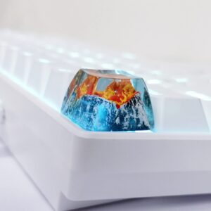 MECHKYP Handmade Mt .Fuji Backlit Resin Artisan Keycap R4/Esc Key Cap Shine Through Translucent SA Profile for Cherry MX Switch Gaming Mechanical Keyboard,Volcano Magma (Magma)