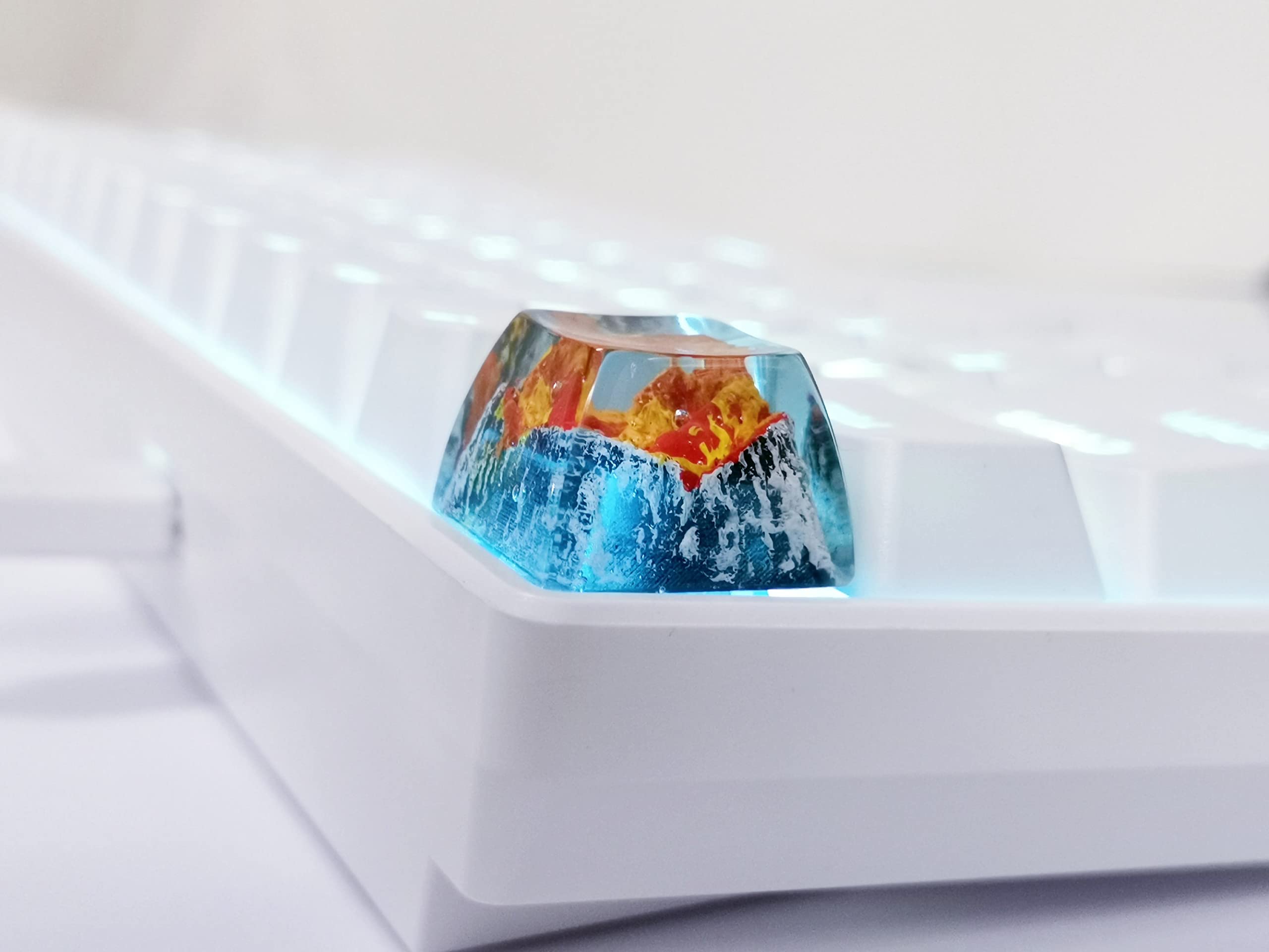 MECHKYP Handmade Mt .Fuji Backlit Resin Artisan Keycap R4/Esc Key Cap Shine Through Translucent SA Profile for Cherry MX Switch Gaming Mechanical Keyboard,Volcano Magma (Magma)