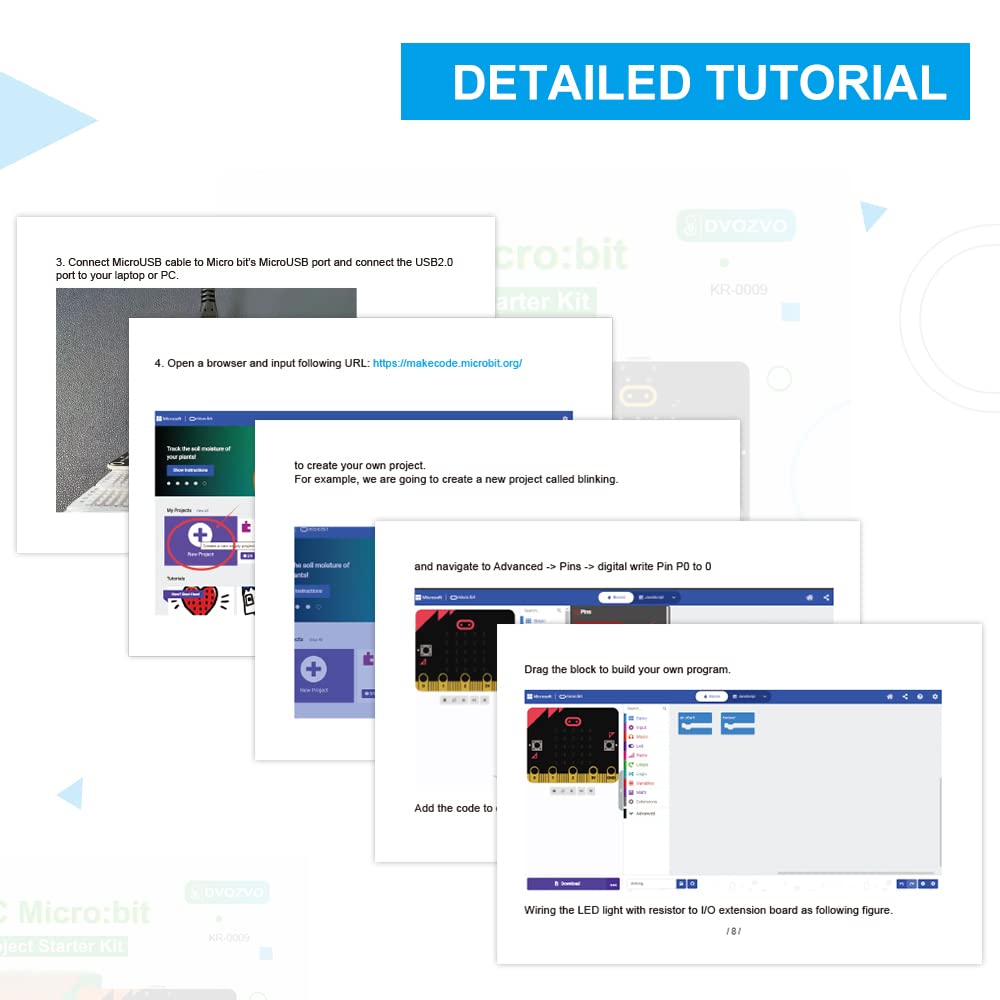 DVOZVO Basic Starter Kit for BBC Micro:bit V2.2, Graphical Programming Built-in Speaker and Microphone, LED Display Coding for Kids Teens + Microbit GPIO Expansion Board & Battery Holder & USB Cable