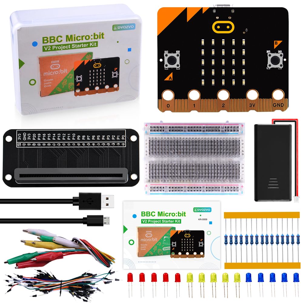 DVOZVO Basic Starter Kit for BBC Micro:bit V2.2, Graphical Programming Built-in Speaker and Microphone, LED Display Coding for Kids Teens + Microbit GPIO Expansion Board & Battery Holder & USB Cable