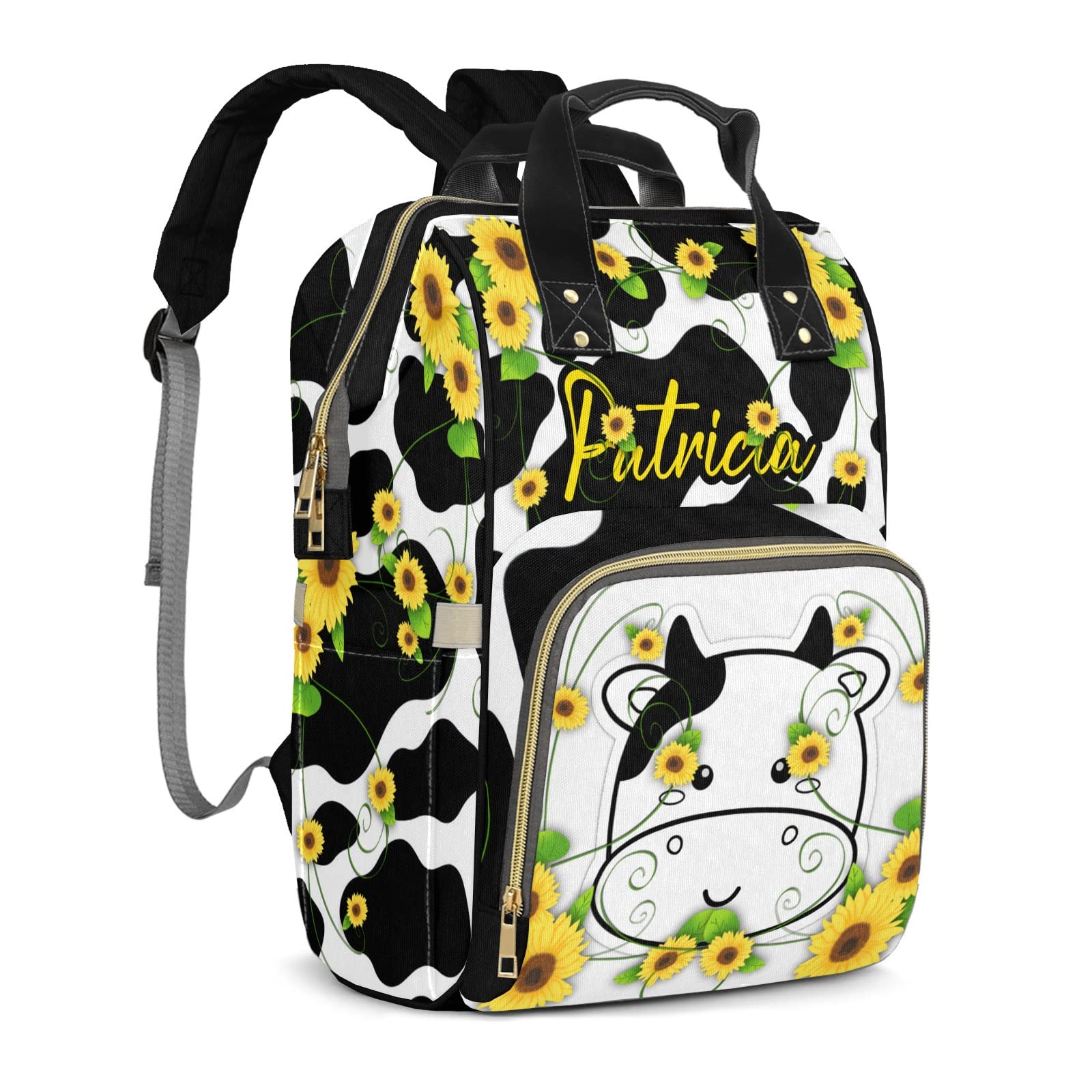 Anneunique Custom Mummy Bags Sunflower Cute Cow Print Diaper Bag Shoulder Backpacks Nursing Giving for Teenager