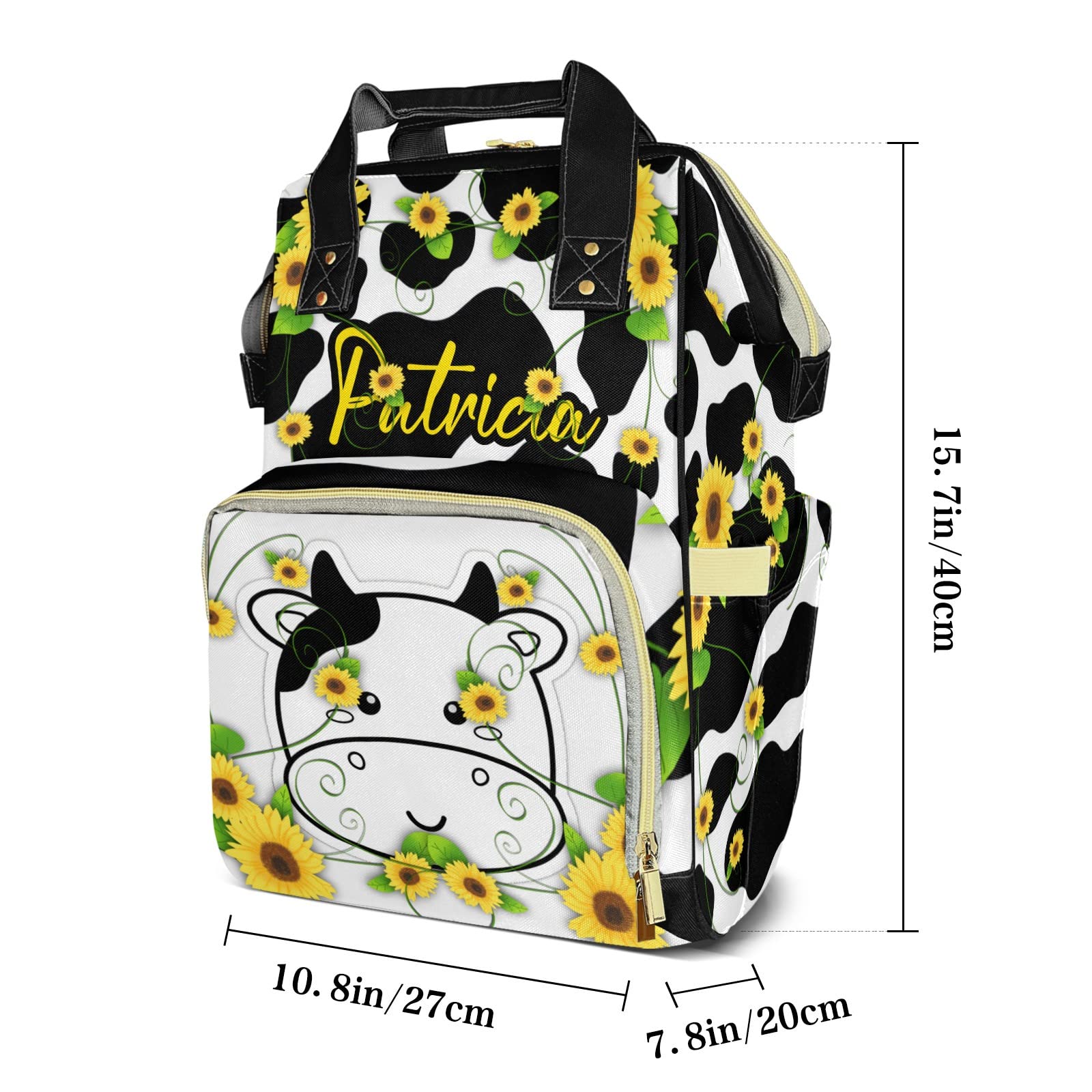 Anneunique Custom Mummy Bags Sunflower Cute Cow Print Diaper Bag Shoulder Backpacks Nursing Giving for Teenager