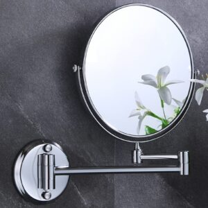 Ksunun Wall Mounted Makeup Mirror, 1x/ 10x Magnifying Mirror, 8'' Two-Sided Swivel Extendable Bathroom Mirror, 360° Swivel Double Sided Extendable Bathroom Mirror for Shaving, Make Up Mirror