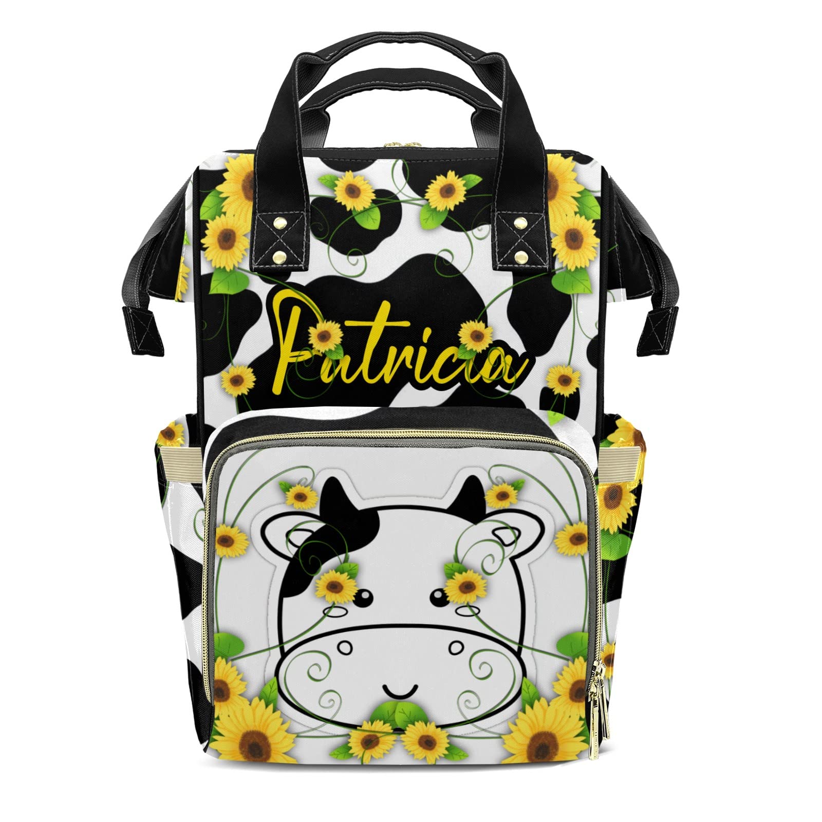 Anneunique Custom Mummy Bags Sunflower Cute Cow Print Diaper Bag Shoulder Backpacks Nursing Giving for Teenager