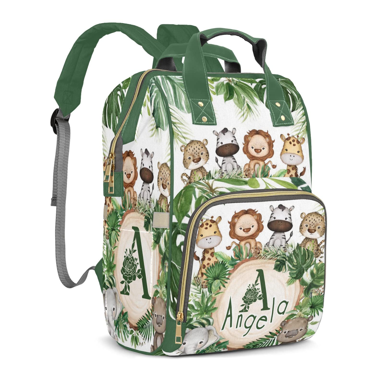 Anneunique Personalized Cute Animal Palm Diaper Bag Shoulder Backpacks with Name Nursing Bags for Boys Girls