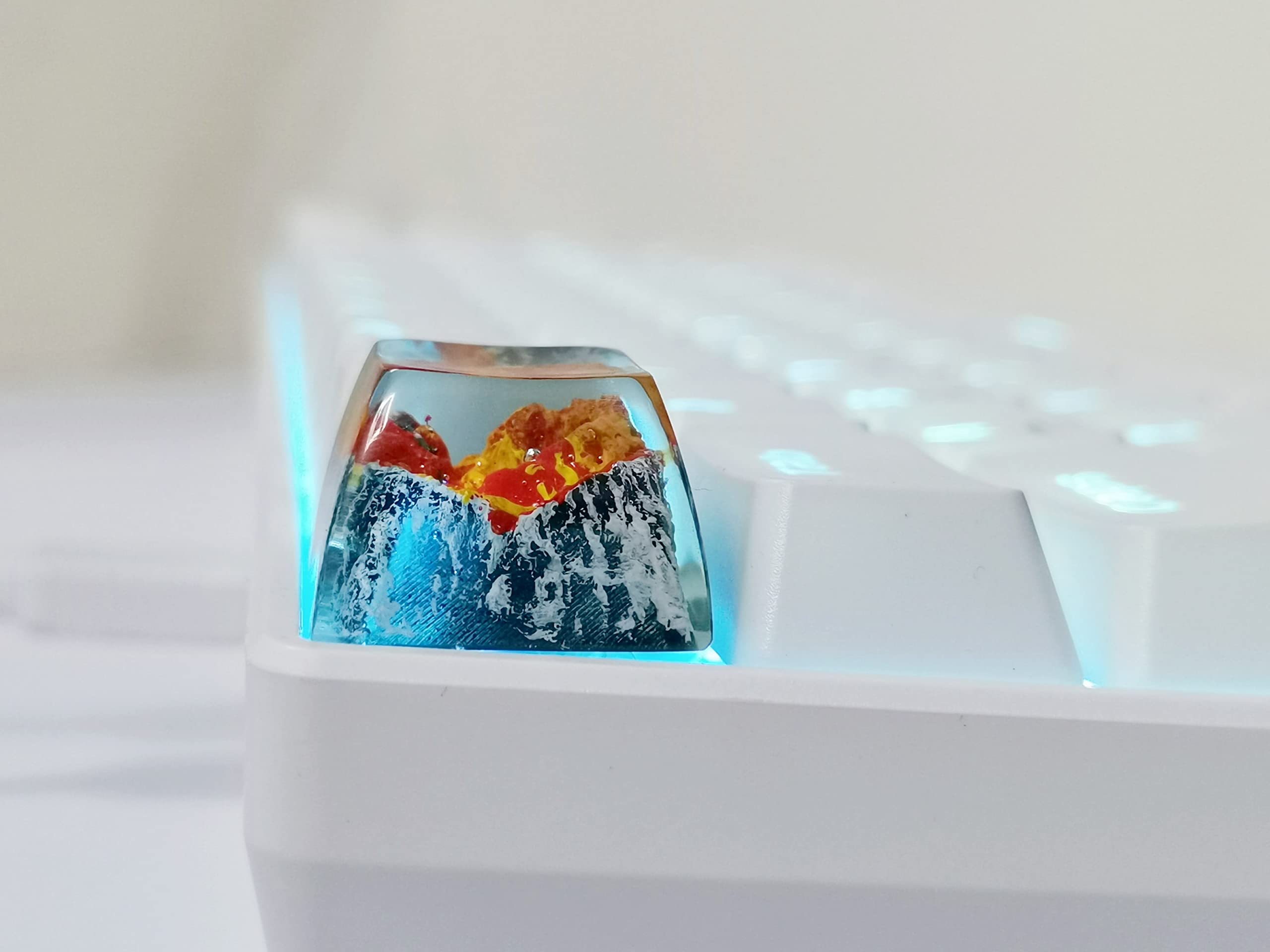 MECHKYP Handmade Mt .Fuji Backlit Resin Artisan Keycap R4/Esc Key Cap Shine Through Translucent SA Profile for Cherry MX Switch Gaming Mechanical Keyboard,Volcano Magma (Magma)