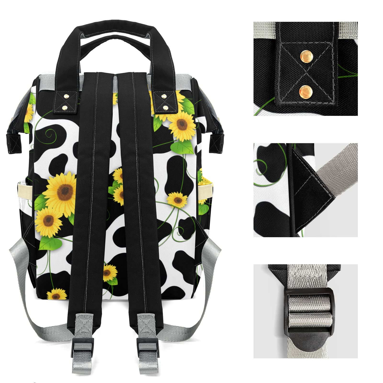 Anneunique Custom Mummy Bags Sunflower Cute Cow Print Diaper Bag Shoulder Backpacks Nursing Giving for Teenager