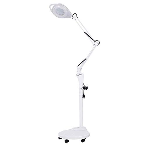 Floor Standing Magnifying Lamp, Adjustable Swivel Arm 16x Magnifier Lamp Light for Skiare Beauty Manicure Tattoo Salon Spa with Rolling Floor Stand Interesting Life