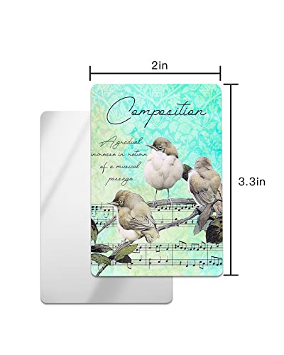 Carosoffe Birds on Branch Small Compact Mirror for Purse, Music Score Retro Illustration Aqua Ombre Travel Makeup Mirror for Women Men, Rectangular Handheld Compact Pocket Mirror 2 PCS