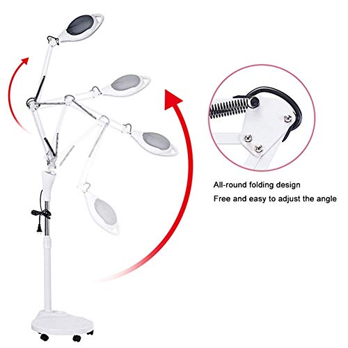 Floor Standing Magnifying Lamp, Adjustable Swivel Arm 16x Magnifier Lamp Light for Skiare Beauty Manicure Tattoo Salon Spa with Rolling Floor Stand Interesting Life