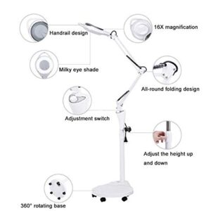 Floor Standing Magnifying Lamp, Adjustable Swivel Arm 16x Magnifier Lamp Light for Skiare Beauty Manicure Tattoo Salon Spa with Rolling Floor Stand Interesting Life