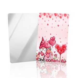 Carosoffe Valentine's Day Small Compact Mirror for Purse, Pink Gnomes Couple Love Heart Tree Rose Travel Makeup Mirror for Women Men, Rectangular Handheld Compact Pocket Mirror 4 PCS