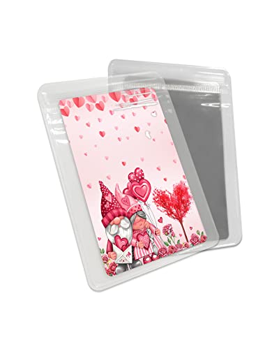 Carosoffe Valentine's Day Small Compact Mirror for Purse, Pink Gnomes Couple Love Heart Tree Rose Travel Makeup Mirror for Women Men, Rectangular Handheld Compact Pocket Mirror 4 PCS