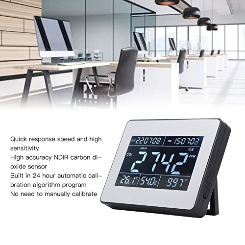 CO2 Monitor, Automatic Brightness Adjustment 6 in 1 Multifunction Carbon Dioxide Detector Historical Data Record for Offices