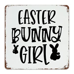 woguangis wall decor metal sign easter bunny rabbit girl sign funny easter quote metal art sign bunny rabbit happy easter vintage metal wall decor for living room 10x10in baby shower gift to baby