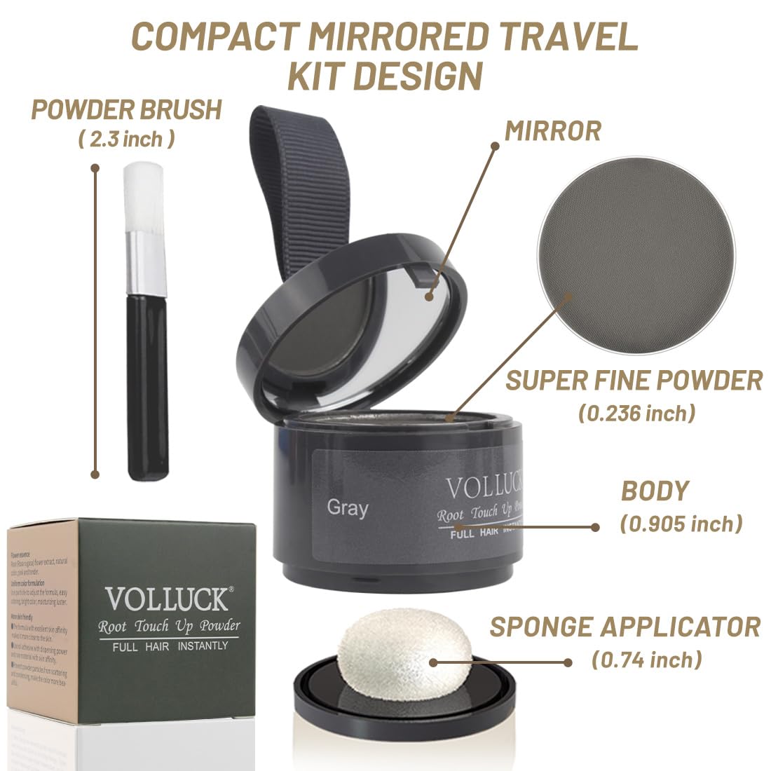 VOLLUCK Root Touch Up Hair Powder Root Cover Up Hairline Shadow Powder Stick, Root Touch Up for Thinning Hair for Women and Men, Bald Spots, Eyebrows, Beard Line, Gray