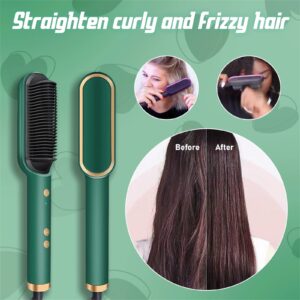 2023 New Negative Ion Hair Straightener Styling Comb, 5 Temp Settings 2 in 1 Hair Straightener Brush and Curler, Portable Electric Straightening Comb 10s Fast Heating & Anti-Scald for Women Thick Hair