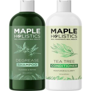 oily hair and scalp shampoo and conditioner by degrease - oil-control haircare for men and women, sulfate, silicone and paraben-free with pure essential oils, 16oz each