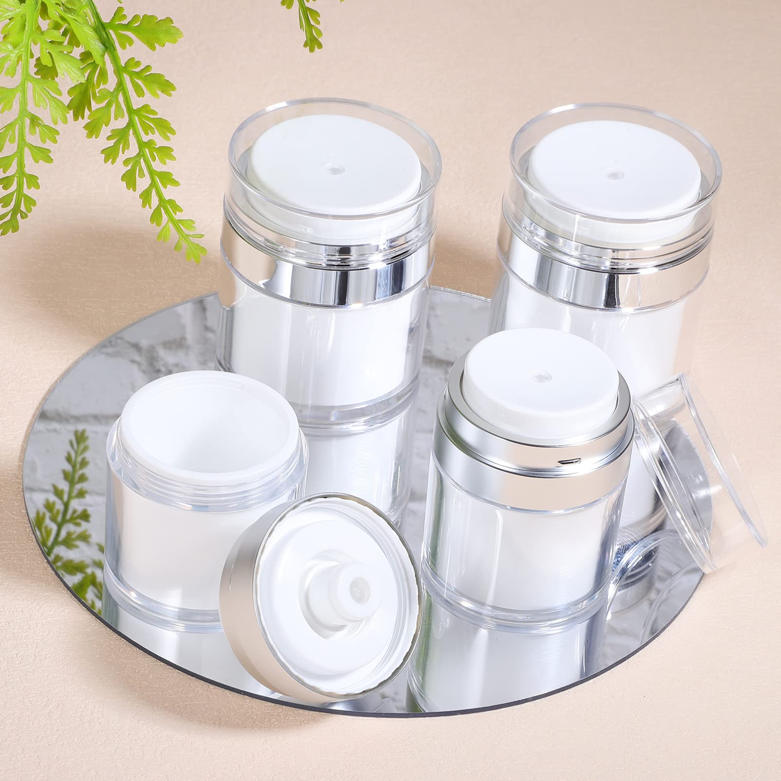 4 Pcs Vacuum Cream Jar Airless Cosmetic Pump Container Airless Pump Jars for Lotions and Creams Airless Pump Bottles Small Empty Airless Cosmetic Container Empty Cosmetic Bottle