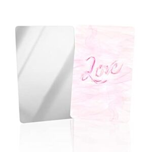 Carosoffe Valentine's Day Small Compact Mirror for Purse, Pink Ombre Love Lettering Abstract Art Travel Makeup Mirror for Women Men, Rectangular Handheld Compact Pocket Mirror 4 PCS