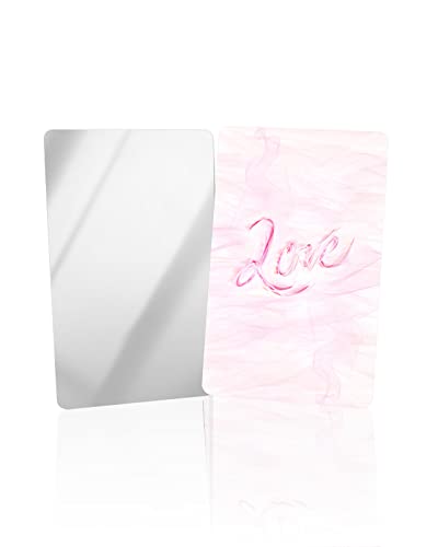 Carosoffe Valentine's Day Small Compact Mirror for Purse, Pink Ombre Love Lettering Abstract Art Travel Makeup Mirror for Women Men, Rectangular Handheld Compact Pocket Mirror 4 PCS