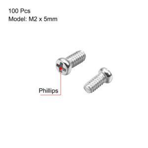 Tool parts M2 x 5mm Laptop Computer Screws 2.8mm Dia Head Screw Silver Tone 100pcs