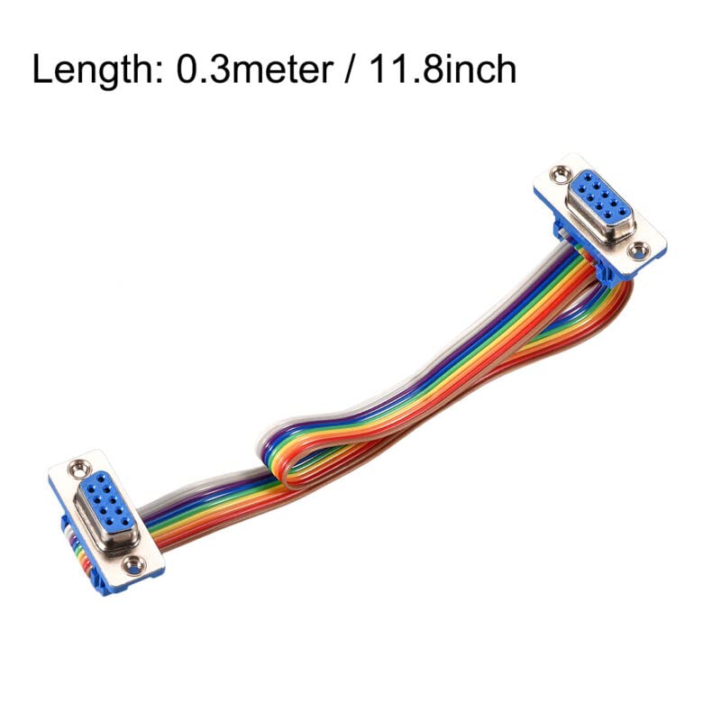 Tool parts IDC Rainbow Wire Flat Ribbon Cable DB9 F/F Connector 2.54mm Pitch 11.8inch Long