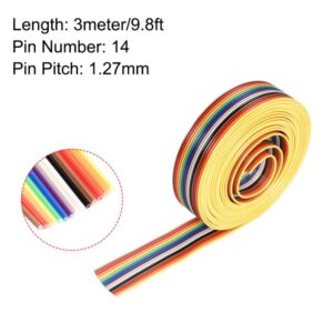 Tool parts IDC Rainbow Wire Flat Ribbon Cable 14P 1.27mm Pitch 3meter/9.8ft Length