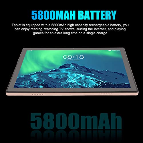 RTLR Octa Core Tablet, Gold 5G WiFi 5800mAh 3200x1440 100‑240V 10.1 Inch Tablet for Android 12 for Study (US Plug)