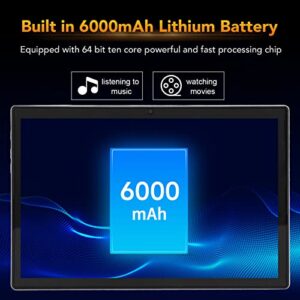 TOPINCN 10.1in HD Tablet, 3GB 64GB Dual SIM Dual Standby Tablet PC Dual Cameras for Gaming (US Plug)