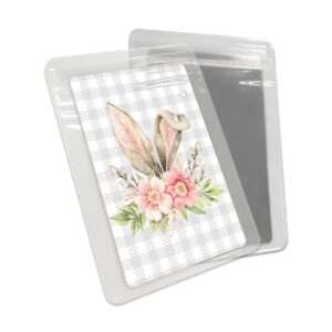 Carosoffe Easter Small Compact Mirror for Purse, Rabbit Ears Pink Spring Flower Gray Plaid Travel Makeup Mirror for Women Men, Rectangular Handheld Compact Pocket Mirror 1 PCS