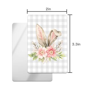 Carosoffe Easter Small Compact Mirror for Purse, Rabbit Ears Pink Spring Flower Gray Plaid Travel Makeup Mirror for Women Men, Rectangular Handheld Compact Pocket Mirror 1 PCS