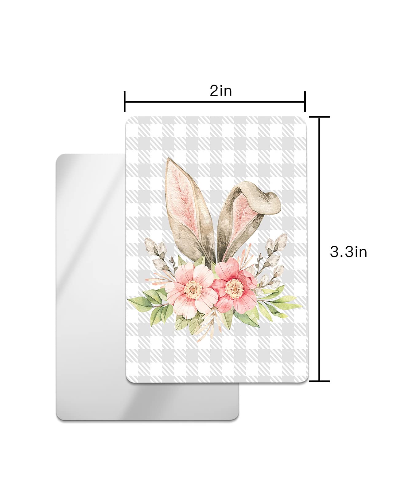 Carosoffe Easter Small Compact Mirror for Purse, Rabbit Ears Pink Spring Flower Gray Plaid Travel Makeup Mirror for Women Men, Rectangular Handheld Compact Pocket Mirror 1 PCS