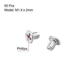 Tool parts M1.4x2mm Laptop Computer Screws 2.5mm Dia Head Screw Silver Tone 50pcs