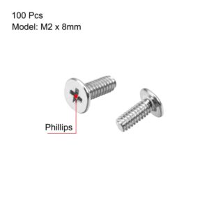 Tool parts M2 x 8mm Laptop Computer Screws 3.8mm Dia Head Screw Silver Tone 100pcs