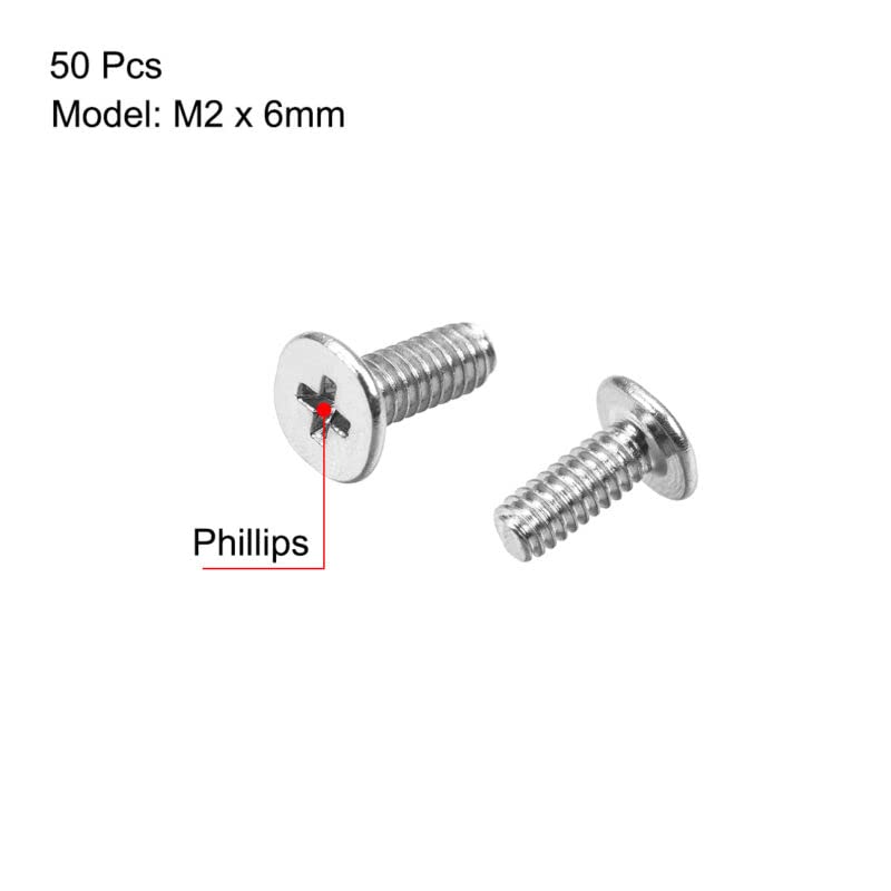 Tool parts M2 x 6mm Laptop Computer Screws 3.8mm Dia Head Screw Silver Tone 50pcs