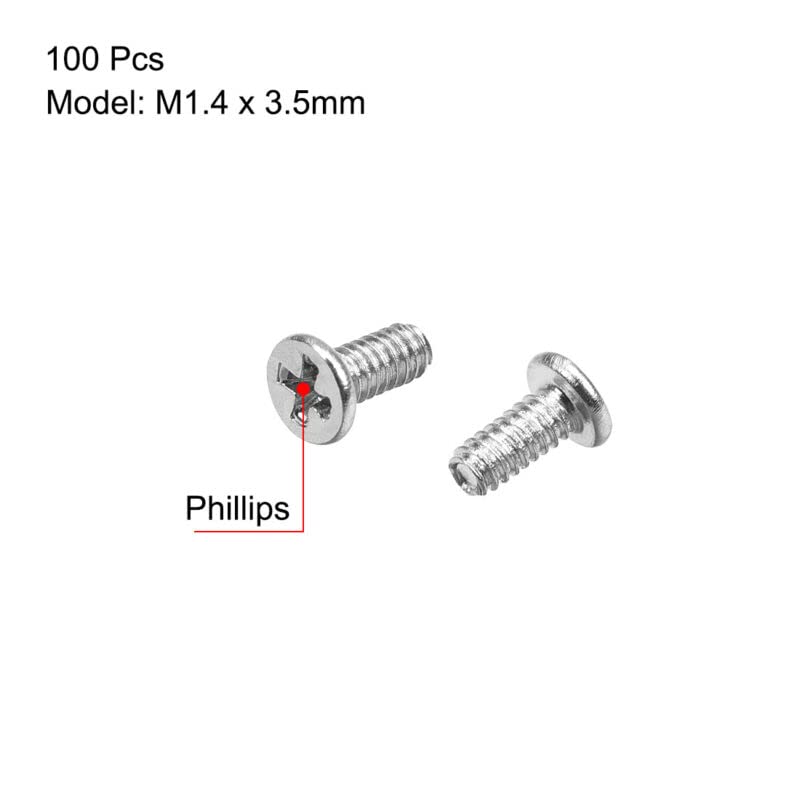 Tool parts M1.4x3.5mm Laptop Computer Screws 2.5mm Dia Head Screw Silver 100pcs