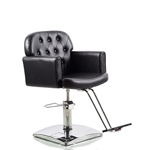 Salonsunny Black Square Base Vintage Salon Styling Chair Barber Cutting Chair All Purpose Spa Beauty Equipment