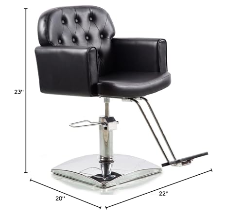 Salonsunny Black Square Base Vintage Salon Styling Chair Barber Cutting Chair All Purpose Spa Beauty Equipment