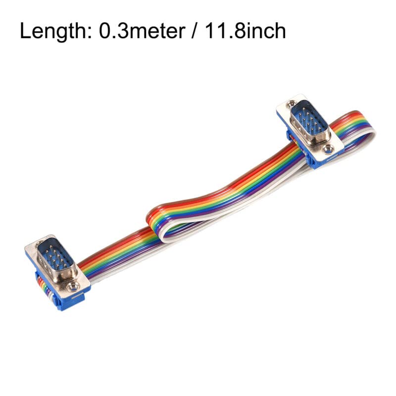 Tool parts IDC Rainbow Wire Flat Ribbon Cable DB9 M/M Connector 2.54mm Pitch 11.8inch Long