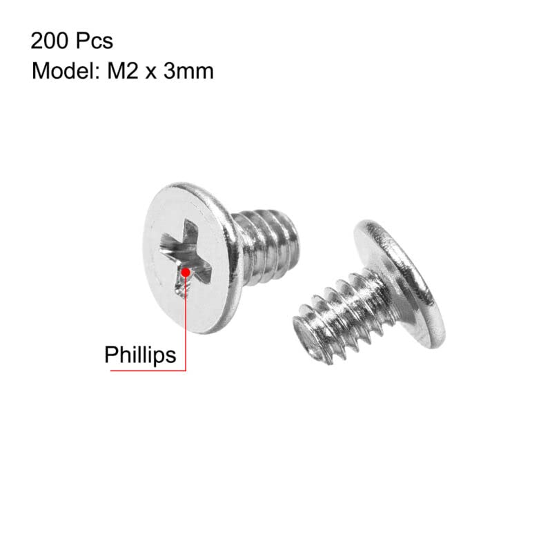 Tool parts M2 x 3mm Laptop Computer Screws 3.8mm Dia Head Screw Silver Tone 200pcs