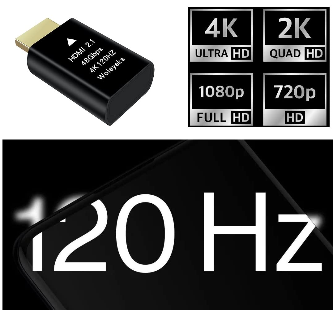 Woieyeks 4K 120Hz HDMI 2.1 Dummy Plug,Virtual Display Emulator,Headless Ghost Display Adapter Support 3840x2160@120HZ,1440@120HZ,1080P@120HZ EDID Monitor Emulator（8K not Supported）